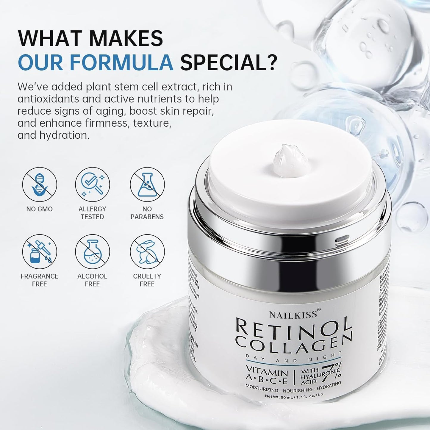 Night Cream Face Moisturizer with Retinol, Collagen, Niacinamide 10%, anti Wrinkle Face Cream, Made in USA, Retinol Cream for Face, anti Aging Face Cream, Face Moisturizer for Women, 1.7Oz