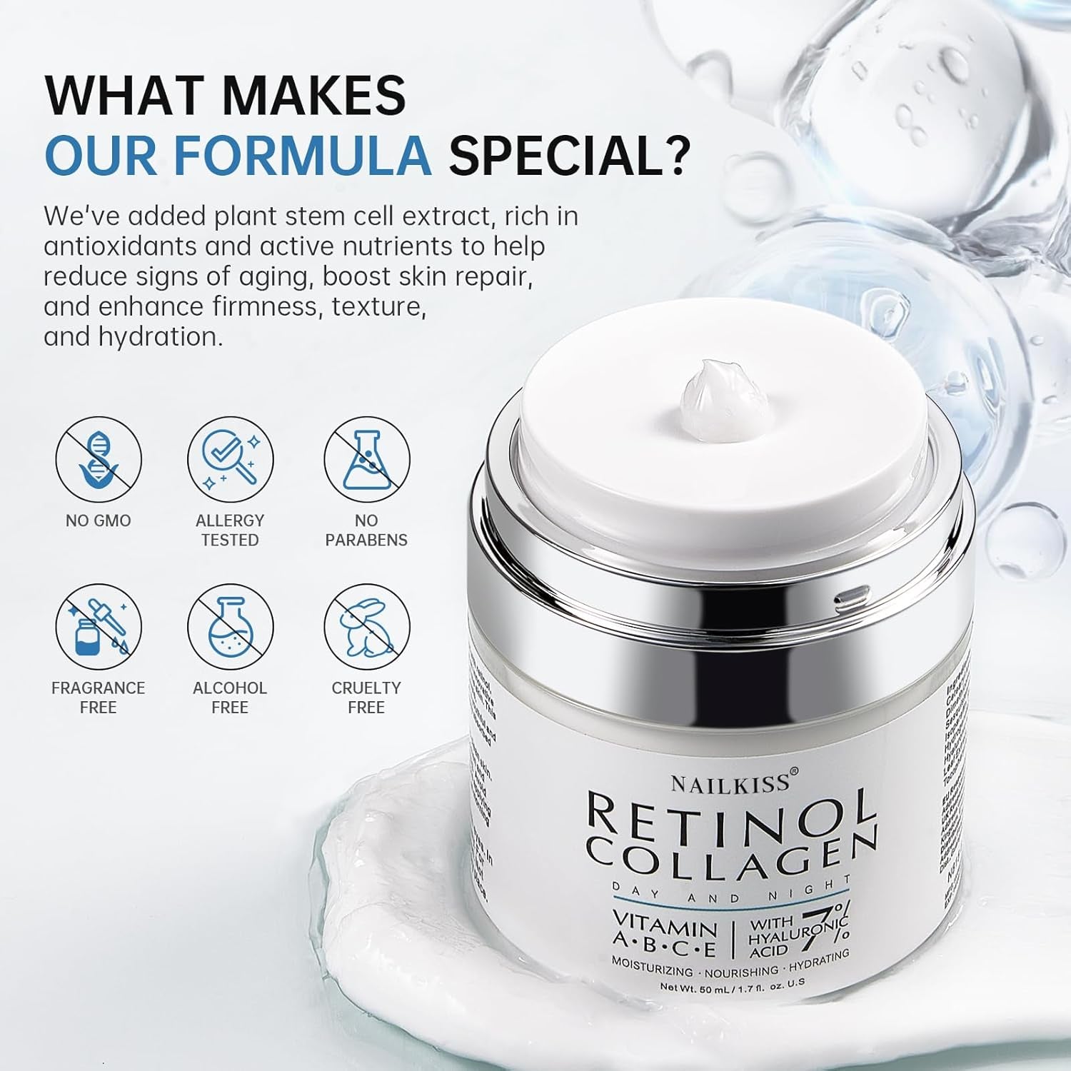 Night Cream Face Moisturizer with Retinol, Collagen, Niacinamide 10%, anti Wrinkle Face Cream, Made in USA, Retinol Cream for Face, anti Aging Face Cream, Face Moisturizer for Women, 1.7Oz