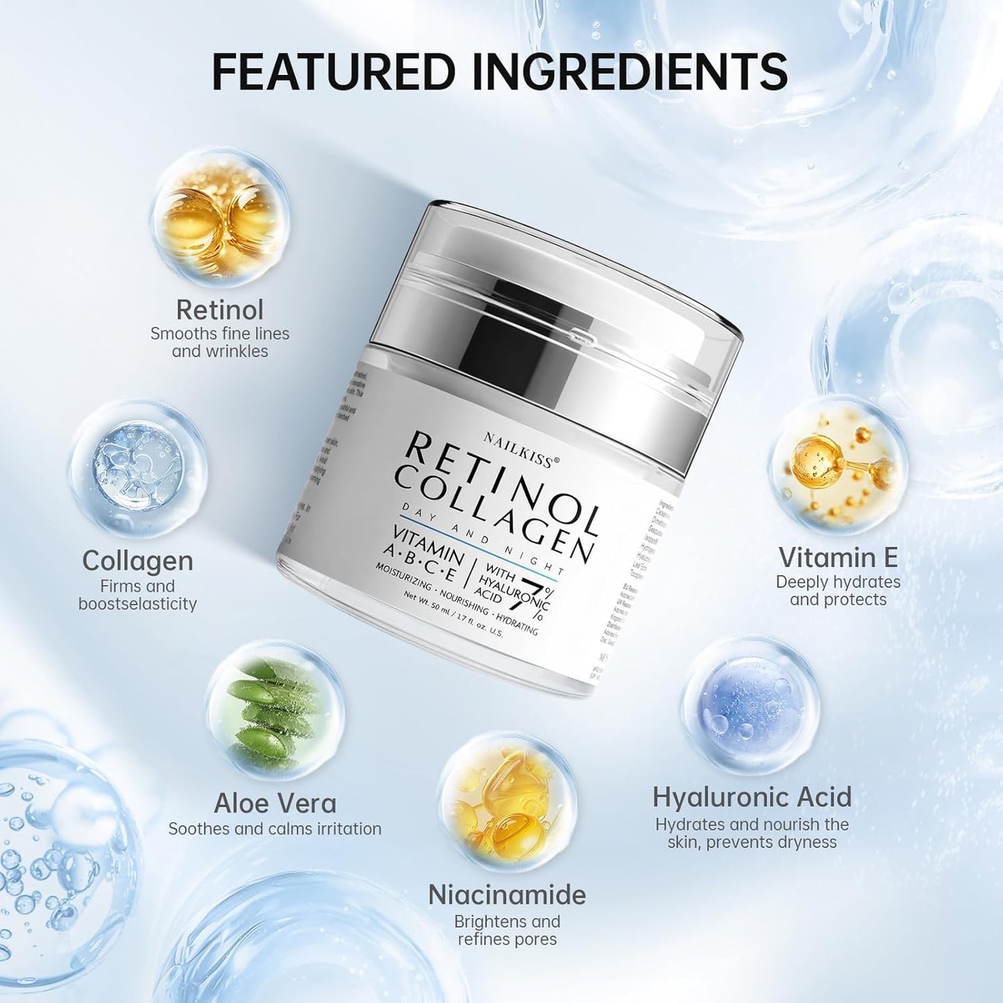 Night Cream Face Moisturizer with Retinol, Collagen, Niacinamide 10%, anti Wrinkle Face Cream, Made in USA, Retinol Cream for Face, anti Aging Face Cream, Face Moisturizer for Women, 1.7Oz