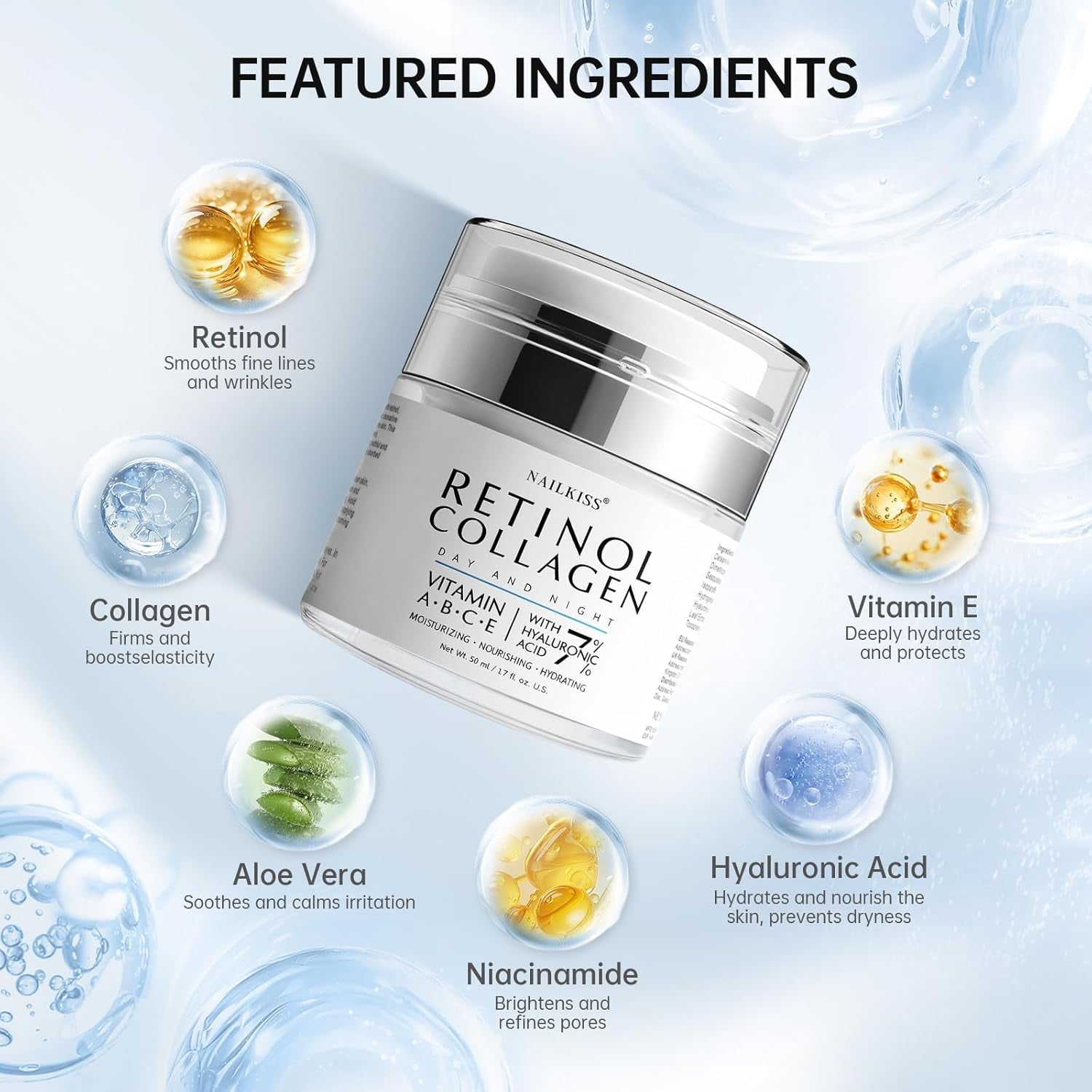 Night Cream Face Moisturizer with Retinol, Collagen, Niacinamide 10%, anti Wrinkle Face Cream, Made in USA, Retinol Cream for Face, anti Aging Face Cream, Face Moisturizer for Women, 1.7Oz